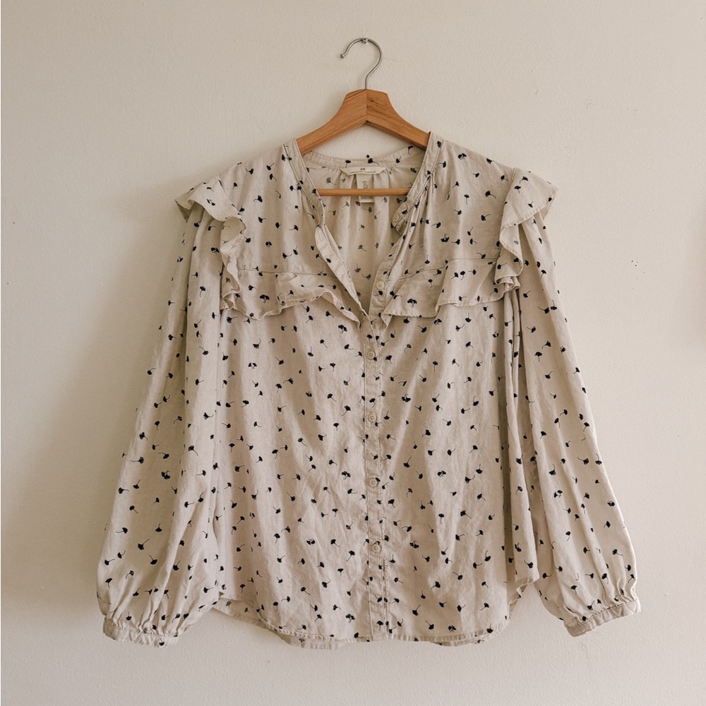 H&M Gingko Leaf Peasant Blouse